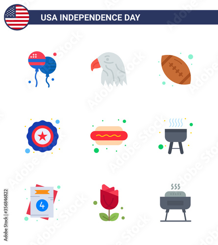 Flat Pack of 9 USA Independence Day Symbols of food; hot dog; ball; usa; police photo