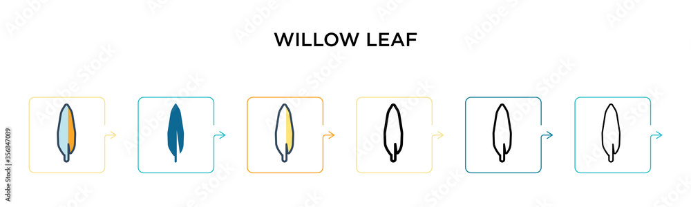 Willow leaf vector icon in 6 different modern styles. Black, two colored willow leaf icons designed in filled, outline, line and stroke style. Vector illustration can be used for web, mobile, ui Willow leaf vector icon in 6 different modern styles. Black, two colored willow leaf icons designed in filled, outline, line and stroke style. Vector illustration can be used for web, mobile, ui
