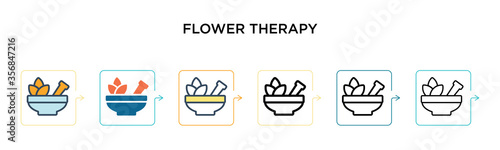 Flower therapy vector icon in 6 different modern styles. Black, two colored flower therapy icons designed in filled, outline, line and stroke style. Vector illustration can be used for web, mobile, ui