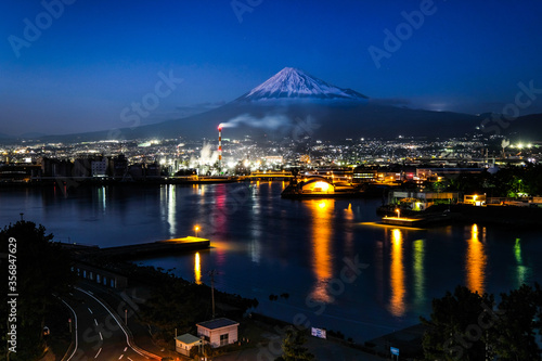 静岡県田子の浦からの夜の富士山