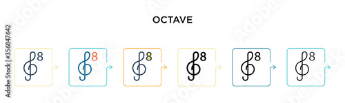 Octave vector icon in 6 different modern styles. Black, two colored octave icons designed in filled, outline, line and stroke style. Vector illustration can be used for web, mobile, ui
