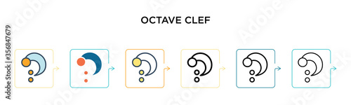 Octave clef vector icon in 6 different modern styles. Black, two colored octave clef icons designed in filled, outline, line and stroke style. Vector illustration can be used for web, mobile, ui