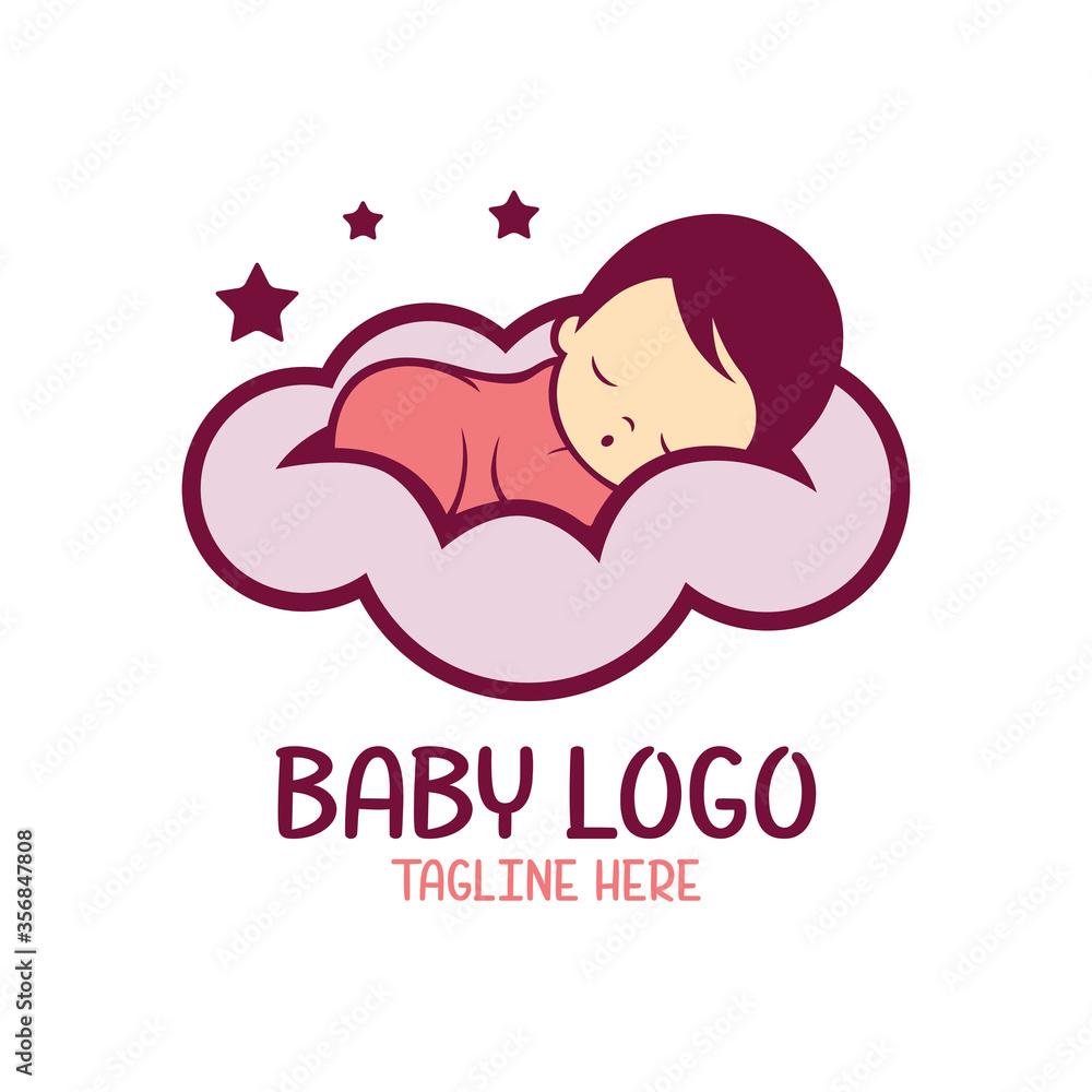 Sleep baby logo template with illustration of baby sleeping in the cloud Sleep baby logo template with illustration of baby sleeping in the cloud