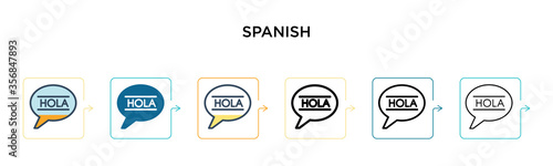 Spanish vector icon in 6 different modern styles. Black, two colored spanish icons designed in filled, outline, line and stroke style. Vector illustration can be used for web, mobile, ui