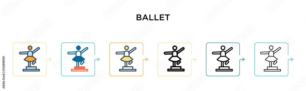 Ballet vector icon in 6 different modern styles. Black, two colored ballet icons designed in filled, outline, line and stroke style. Vector illustration can be used for web, mobile, ui Ballet vector icon in 6 different modern styles. Black, two colored ballet icons designed in filled, outline, line and stroke style. Vector illustration can be used for web, mobile, ui