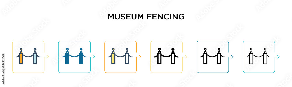Museum fencing vector icon in 6 different modern styles. Black, two colored museum fencing icons designed in filled, outline, line and stroke style. Vector illustration can be used for web, mobile, ui Museum fencing vector icon in 6 different modern styles. Black, two colored museum fencing icons designed in filled, outline, line and stroke style. Vector illustration can be used for web, mobile, ui