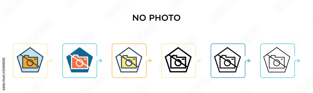 No photo vector icon in 6 different modern styles. Black, two colored no photo icons designed in filled, outline, line and stroke style. Vector illustration can be used for web, mobile, ui No photo vector icon in 6 different modern styles. Black, two colored no photo icons designed in filled, outline, line and stroke style. Vector illustration can be used for web, mobile, ui