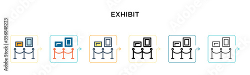 Exhibit vector icon in 6 different modern styles. Black, two colored exhibit icons designed in filled, outline, line and stroke style. Vector illustration can be used for web, mobile, ui