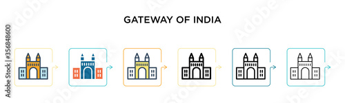 Gateway of india vector icon in 6 different modern styles. Black, two colored gateway of india icons designed in filled, outline, line and stroke style. Vector illustration can be used for web, © Premium Art