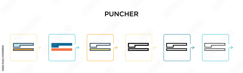 Puncher vector icon in 6 different modern styles. Black, two colored puncher icons designed in filled, outline, line and stroke style. Vector illustration can be used for web, mobile, ui Puncher vector icon in 6 different modern styles. Black, two colored puncher icons designed in filled, outline, line and stroke style. Vector illustration can be used for web, mobile, ui