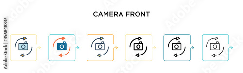 Camera front vector icon in 6 different modern styles. Black, two colored camera front icons designed in filled, outline, line and stroke style. Vector illustration can be used for web, mobile, ui