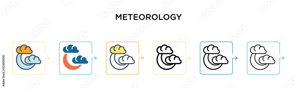 Meteorology vector icon in 6 different modern styles. Black, two colored meteorology icons designed in filled, outline, line and stroke style. Vector illustration can be used for web, mobile, ui Meteorology vector icon in 6 different modern styles. Black, two colored meteorology icons designed in filled, outline, line and stroke style. Vector illustration can be used for web, mobile, ui