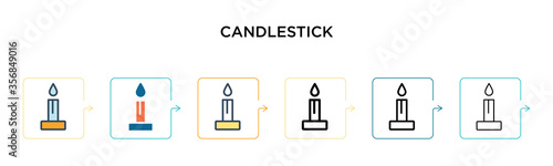 Candlestick vector icon in 6 different modern styles. Black  two colored candlestick icons designed in filled  outline  line and stroke style. Vector illustration can be used for web  mobile  ui