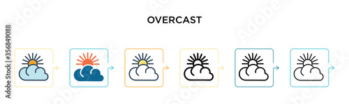 Overcast vector icon in 6 different modern styles. Black, two colored overcast icons designed in filled, outline, line and stroke style. Vector illustration can be used for web, mobile, ui