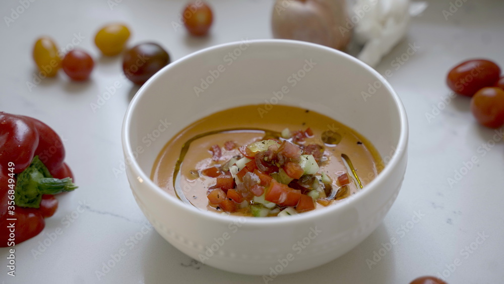 Gazpacho soup in a bowl. Gazpacho soup in a bowl.