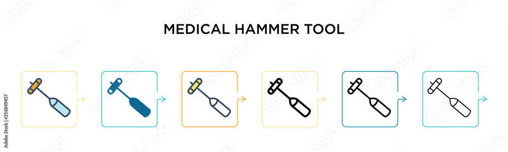 Medical hammer tool vector icon in 6 different modern styles. Black, two colored medical hammer tool icons designed in filled, outline, line and stroke style. Vector illustration can be used for web, Medical hammer tool vector icon in 6 different modern styles. Black, two colored medical hammer tool icons designed in filled, outline, line and stroke style. Vector illustration can be used for web,