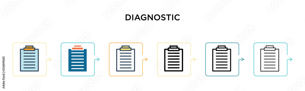 Diagnostic vector icon in 6 different modern styles. Black, two colored diagnostic icons designed in filled, outline, line and stroke style. Vector illustration can be used for web, mobile, ui Diagnostic vector icon in 6 different modern styles. Black, two colored diagnostic icons designed in filled, outline, line and stroke style. Vector illustration can be used for web, mobile, ui
