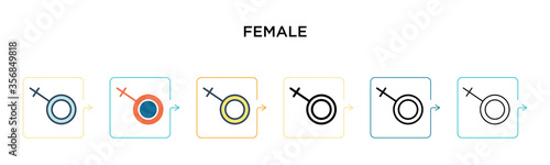 Female vector icon in 6 different modern styles. Black, two colored female icons designed in filled, outline, line and stroke style. Vector illustration can be used for web, mobile, ui