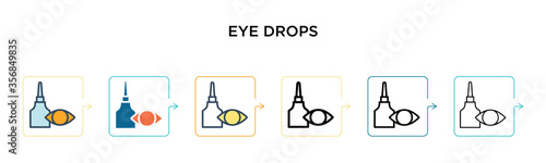 Eye drops vector icon in 6 different modern styles. Black, two colored eye drops icons designed in filled, outline, line and stroke style. Vector illustration can be used for web, mobile, ui