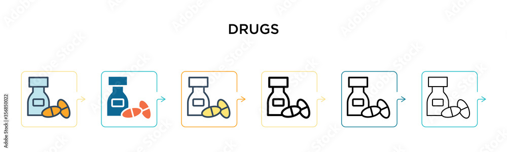 Drugs vector icon in 6 different modern styles. Black, two colored drugs icons designed in filled, outline, line and stroke style. Vector illustration can be used for web, mobile, ui Drugs vector icon in 6 different modern styles. Black, two colored drugs icons designed in filled, outline, line and stroke style. Vector illustration can be used for web, mobile, ui