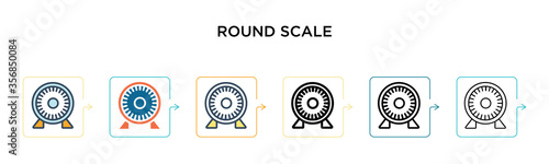 Round scale vector icon in 6 different modern styles. Black, two colored round scale icons designed in filled, outline, line and stroke style. Vector illustration can be used for web, mobile, ui