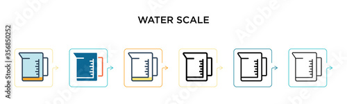 Water scale vector icon in 6 different modern styles. Black, two colored water scale icons designed in filled, outline, line and stroke style. Vector illustration can be used for web, mobile, ui