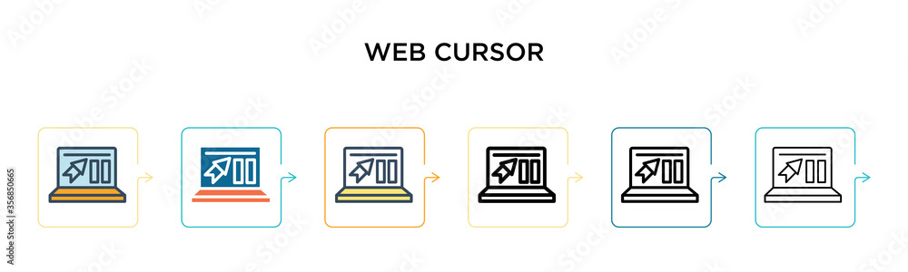 Web cursor vector icon in 6 different modern styles. Black, two colored web cursor icons designed in filled, outline, line and stroke style. Vector illustration can be used for web, mobile, ui Web cursor vector icon in 6 different modern styles. Black, two colored web cursor icons designed in filled, outline, line and stroke style. Vector illustration can be used for web, mobile, ui