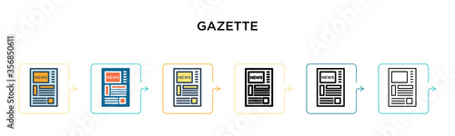 Gazette vector icon in 6 different modern styles. Black, two colored gazette icons designed in filled, outline, line and stroke style. Vector illustration can be used for web, mobile, ui