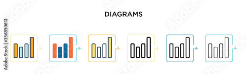 Diagrams vector icon in 6 different modern styles. Black  two colored diagrams icons designed in filled  outline  line and stroke style. Vector illustration can be used for web  mobile  ui