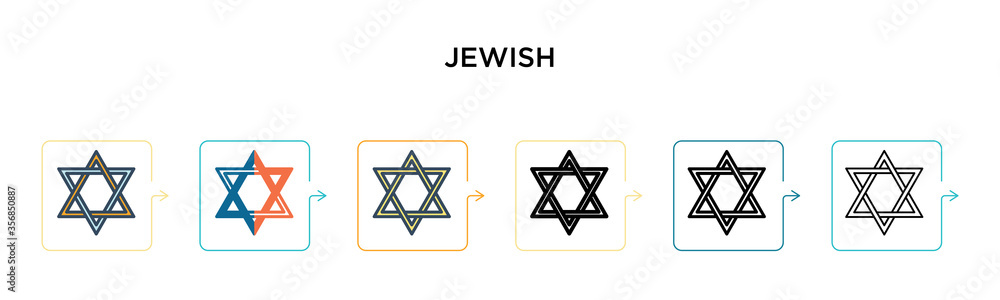 Jewish vector icon in 6 different modern styles. Black, two colored jewish icons designed in filled, outline, line and stroke style. Vector illustration can be used for web, mobile, ui Jewish vector icon in 6 different modern styles. Black, two colored jewish icons designed in filled, outline, line and stroke style. Vector illustration can be used for web, mobile, ui
