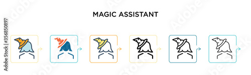 Magic assistant vector icon in 6 different modern styles. Black, two colored magic assistant icons designed in filled, outline, line and stroke style. Vector illustration can be used for web, mobile,