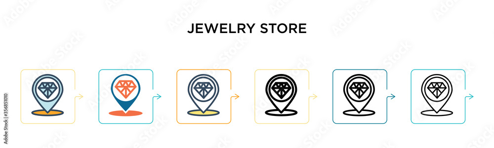 Jewelry store vector icon in 6 different modern styles. Black, two colored jewelry store icons designed in filled, outline, line and stroke style. Vector illustration can be used for web, mobile, ui Jewelry store vector icon in 6 different modern styles. Black, two colored jewelry store icons designed in filled, outline, line and stroke style. Vector illustration can be used for web, mobile, ui