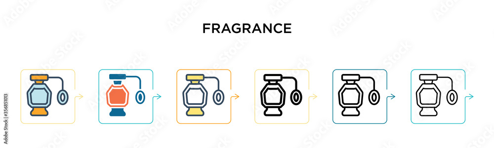 Fragrance vector icon in 6 different modern styles. Black, two colored fragrance icons designed in filled, outline, line and stroke style. Vector illustration can be used for web, mobile, ui