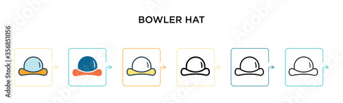 Bowler hat vector icon in 6 different modern styles. Black, two colored bowler hat icons designed in filled, outline, line and stroke style. Vector illustration can be used for web, mobile, ui