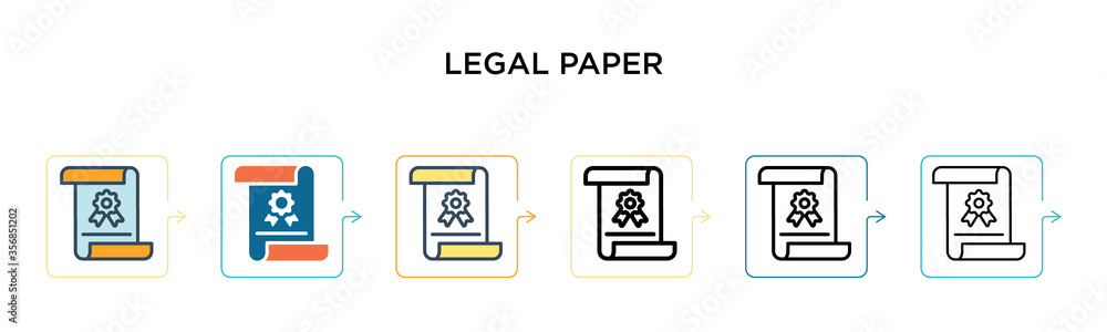 Legal paper vector icon in 6 different modern styles. Black, two colored legal paper icons designed in filled, outline, line and stroke style. Vector illustration can be used for web, mobile, ui