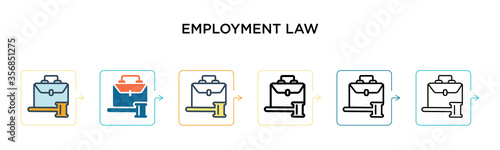 Employment law vector icon in 6 different modern styles. Black, two colored employment law icons designed in filled, outline, line and stroke style. Vector illustration can be used for web, mobile, ui