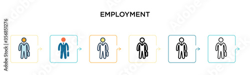 Employment vector icon in 6 different modern styles. Black, two colored employment icons designed in filled, outline, line and stroke style. Vector illustration can be used for web, mobile, ui