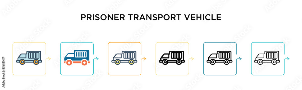 Prisoner transport vehicle vector icon in 6 different modern styles. Black, two colored prisoner transport vehicle icons designed in filled, outline, line and stroke style. Vector illustration can be Prisoner transport vehicle vector icon in 6 different modern styles. Black, two colored prisoner transport vehicle icons designed in filled, outline, line and stroke style. Vector illustration can be