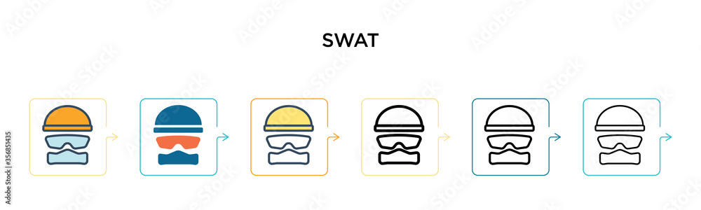 Fototapeta premium Swat vector icon in 6 different modern styles. Black, two colored swat icons designed in filled, outline, line and stroke style. Vector illustration can be used for web, mobile, ui