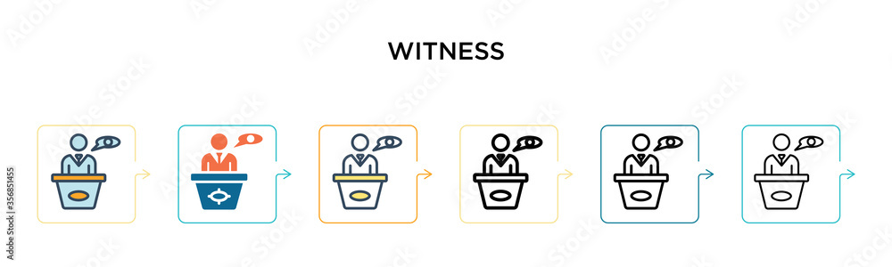 Witness vector icon in 6 different modern styles. Black, two colored witness icons designed in filled, outline, line and stroke style. Vector illustration can be used for web, mobile, ui Witness vector icon in 6 different modern styles. Black, two colored witness icons designed in filled, outline, line and stroke style. Vector illustration can be used for web, mobile, ui