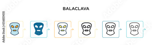 Balaclava vector icon in 6 different modern styles. Black, two colored balaclava icons designed in filled, outline, line and stroke style. Vector illustration can be used for web, mobile, ui