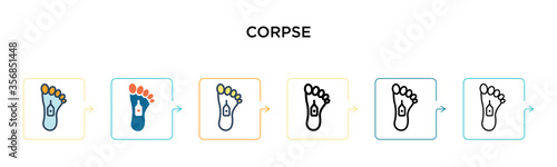 Corpse vector icon in 6 different modern styles. Black, two colored corpse icons designed in filled, outline, line and stroke style. Vector illustration can be used for web, mobile, ui
