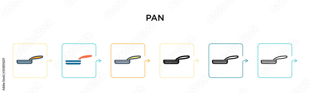 Pan vector icon in 6 different modern styles. Black, two colored pan icons designed in filled, outline, line and stroke style. Vector illustration can be used for web, mobile, ui Pan vector icon in 6 different modern styles. Black, two colored pan icons designed in filled, outline, line and stroke style. Vector illustration can be used for web, mobile, ui