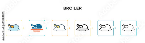 Broiler vector icon in 6 different modern styles. Black, two colored broiler icons designed in filled, outline, line and stroke style. Vector illustration can be used for web, mobile, ui