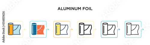 Aluminum foil vector icon in 6 different modern styles. Black, two colored aluminum foil icons designed in filled, outline, line and stroke style. Vector illustration can be used for web, mobile, ui