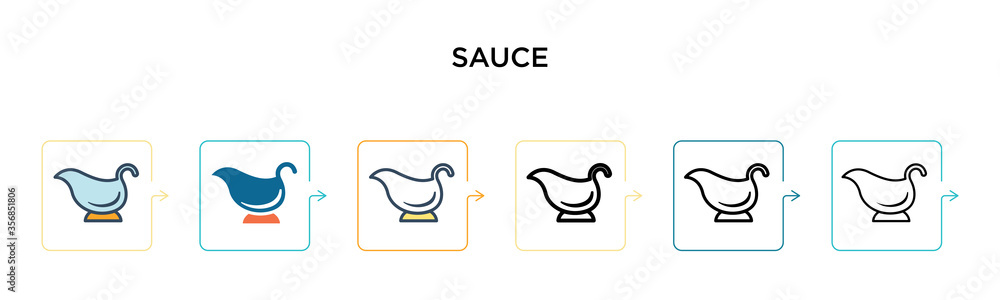 Sauce vector icon in 6 different modern styles. Black, two colored sauce icons designed in filled, outline, line and stroke style. Vector illustration can be used for web, mobile, ui Sauce vector icon in 6 different modern styles. Black, two colored sauce icons designed in filled, outline, line and stroke style. Vector illustration can be used for web, mobile, ui