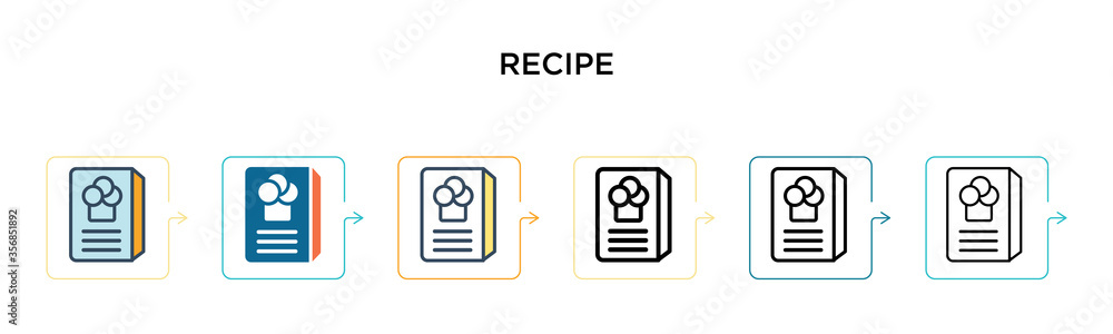 Recipe vector icon in 6 different modern styles. Black, two colored recipe icons designed in filled, outline, line and stroke style. Vector illustration can be used for web, mobile, ui Recipe vector icon in 6 different modern styles. Black, two colored recipe icons designed in filled, outline, line and stroke style. Vector illustration can be used for web, mobile, ui