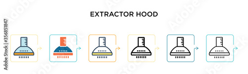 Extractor hood vector icon in 6 different modern styles. Black, two colored extractor hood icons designed in filled, outline, line and stroke style. Vector illustration can be used for web, mobile, ui