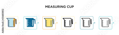 Measuring cup vector icon in 6 different modern styles. Black, two colored measuring cup icons designed in filled, outline, line and stroke style. Vector illustration can be used for web, mobile, ui