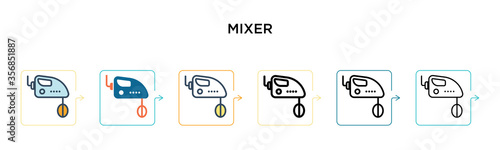 Mixer vector icon in 6 different modern styles. Black, two colored mixer icons designed in filled, outline, line and stroke style. Vector illustration can be used for web, mobile, ui